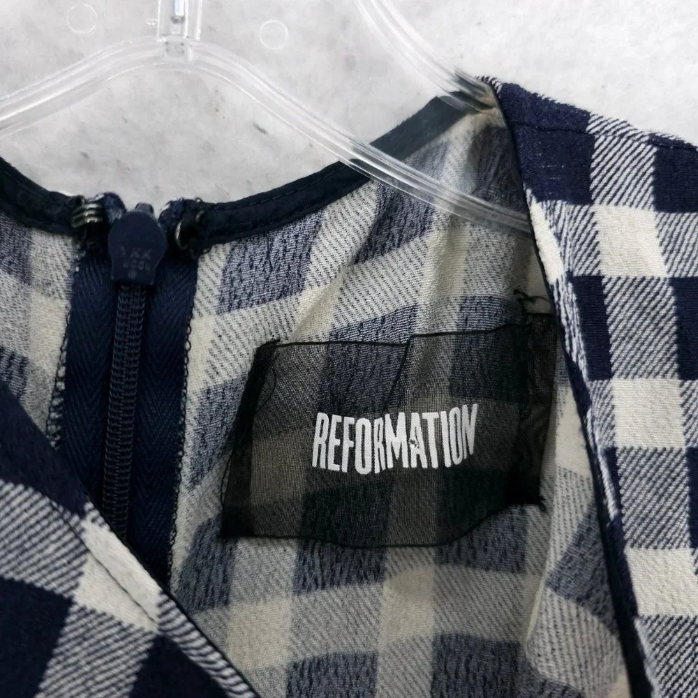 REFORMATION Mini Dress Blue White Gingham Check Fit Flare XS - Picture 5 of 8
